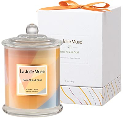 LA Jolíe Muse Duftkerze im Glas Rose Noir & Oud, Geschenkkerzen für Muttertag Frauen Muttertagsgeschenk Luxuskerzen Zuhause 70 Stunden lang Brenndauer, 280g