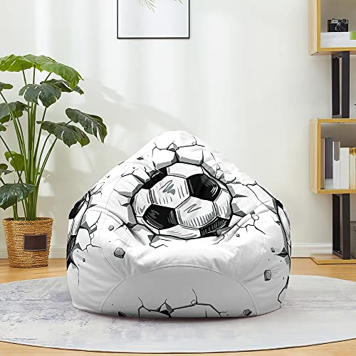 Fansu Puff 3D Fútbol con Asa para Adultos y Niños, Sin Relleno para Interior y Exterior (100x120cm, Smashing Wall Fútbol)