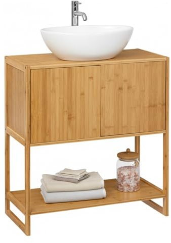 7H SEVEN HOUSE Armario para Lavabo de Bambú con 1 Nivel 80x33.5x69.6cm 7house