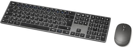 Amazon Basics souris sans fil rechargeable - Clavier complet ultra-mince et silencieux avec pavé numérique, FR Layout Gray, noir