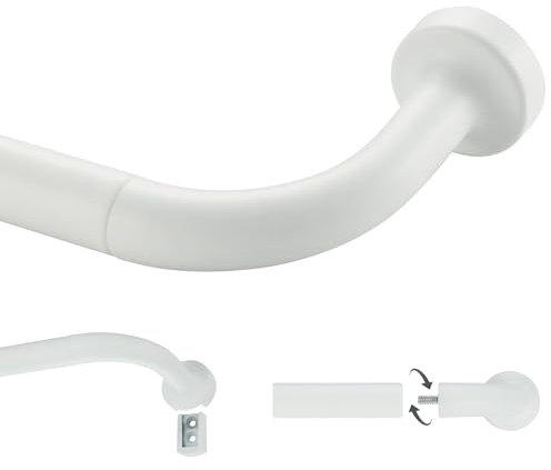 Lwiiom Matte White Curtain Rod for Windows 16 to 28 Inch, Internal Splicing 1 Inch Diameter Disc, Adjustable Room Darkening Curtain with Aluminum Finials and Brackets, Wrap Around Design