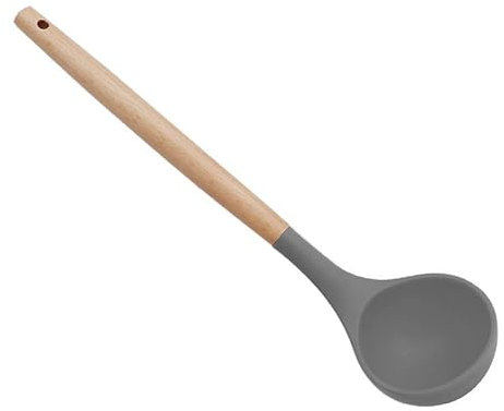 Cucharón de sopa, masa de porciones perfectas, silicona mate duradera sin BPA, asas de madera, seguro para superficies de cocción antiadherentes para panqueques, salsa y pasta