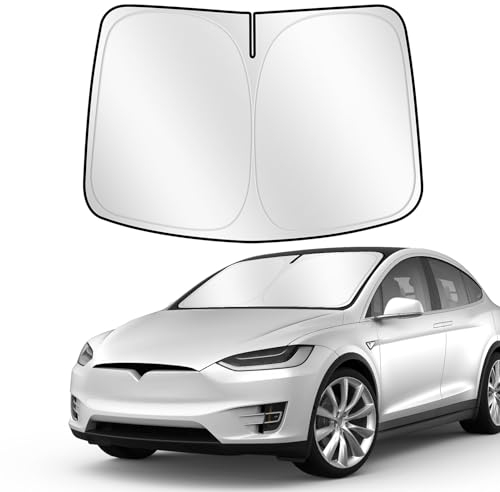 ZATOOTO Car Windshield Sun Shade for Tesla Model Y Model 3, Front Window Sunshades, Foldable Car Sunshade Windscreen for Tesla, Blocks UV Rays, Sun Visor Protector, 132x92 cm