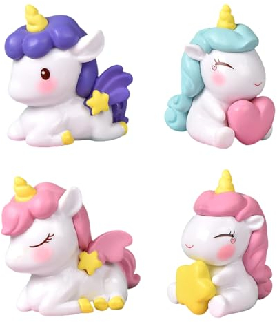 DOwrap 4 Stück Einhorn Mini Figuren,Einhorn Cupcake Figuren Geburtstagstorte Dekoration Einhorn Tortendeko Cartoons Kuchen Topper Desktop Ornament Für Kinder Mädchen Junge Geburtstag Party Baby Shower