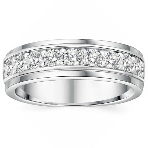 SweetJew Mens wedding Band 925 Sterling Silver Rings For Men 14K White Gold Plated 1ct 9 Round 5A CZ Engagement Rings For Him Size S