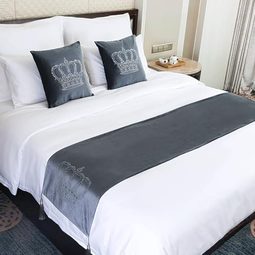 LRUPVEG Bettläufer König Größe, Schlafzimmer Bettwäsche Ende Schals Für Bett, Krone Heißen Diamant Bett Schal Für Hotel Gästezimmer Hochzeit Zimmer Dekorationen(Gray,45 * 240cm for 180cm Bed)