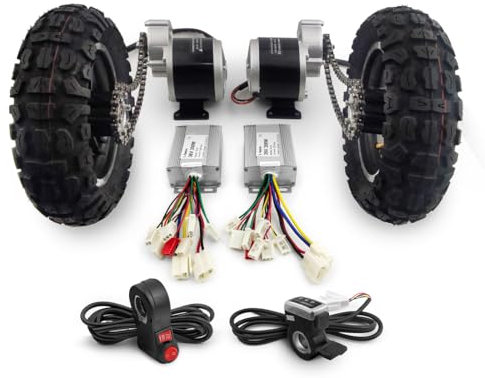 Kit di conversione del motore a spazzole inverse con ruota pneumatica a doppia trasmissione, carrello per carriola da giardino agricolo, 24 V, 36 V, 700 W, 10x3,0 pollici (24V350W Max speed 11kph)
