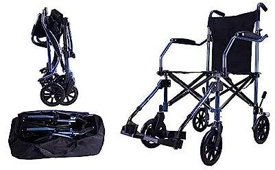 QXIWAOE Leichter Rollstuhl mit Reisetasche, Transportrollstuhl, ultraleichter tragbarer Reiserollstuhl, Pedale, höhenverstellbar, für ältere Menschen mit Behinderung