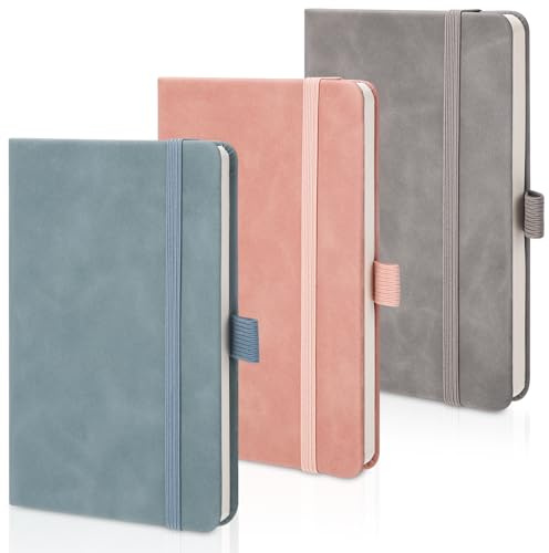 Azyvum Notizbuch A6, Notebook, 3 Stück Notizbücher Set, Journal buch, Reisetagebuch, Notizbuch Liniert a6, Notizblock, Notizbücher, 100gsm, 200Pages, Reisetagebuch, Notizbuch Leder,Grau/Rosa/Blau