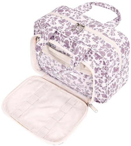 Narwey Sac de Toilette Grande Femme Accessoires de Voyage Trousse Maquillage Organisateurs de Toilettes(Little Fleur Rose Poudré)