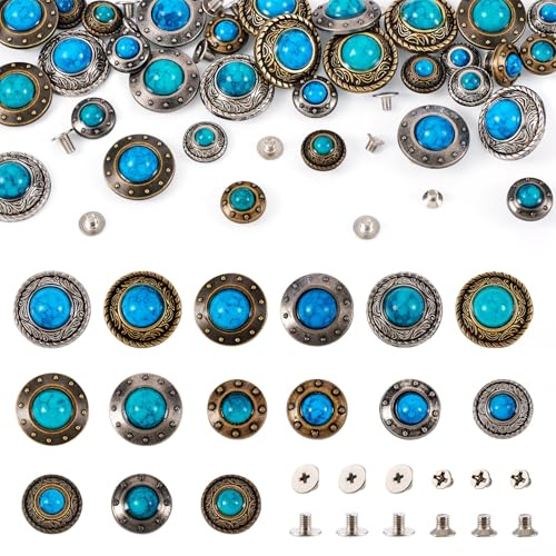 Sparkeads Set di 15 bottoni rotondi a vite in metallo blu con fibbia decorativa per borse in pelle, cinturini, cinturini, borsette, portafogli, jeans, artigianato
