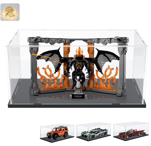 Acryl Vitrine Schaukasten 3MM für LEGO 10367 Balrog Bücherstütze 76328 Batman 1966 Batmobil 42177 G500, Glasvitrine Acrylbox Transparent für Figuren Modellautos Sammlerstücke, Schwarz Innen 55x25x25cm