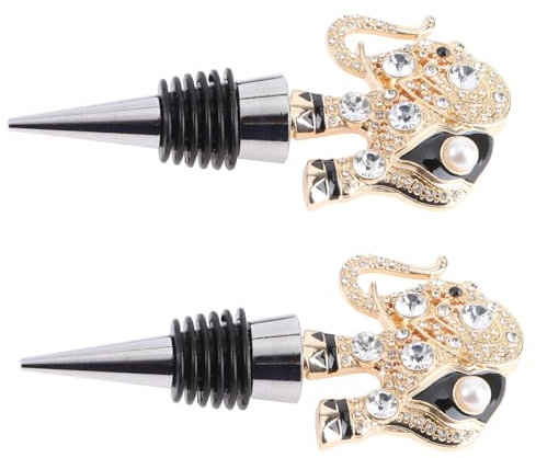 BRIGHTFUFU Elephant Zinc Alloy Wine Bottle Stopper with Metal Rhinestones, Creative Practical Wine Bottle Cap for Party Use, 2pcs Set
