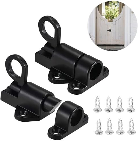 Diyxisk Verrou Porte,2 Pièces Loquet Ressort Automatique en Alliage D'Aluminium Verrou Porte Coulissante Quincaillerie de Portes et Loquets Serrure Porte Ressort Automatique,Armoires Cuisin (Noir)