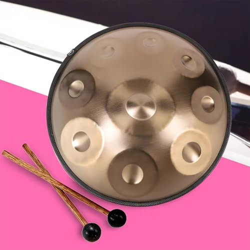 handpan instrument, hand pan 440 hz, 9 Noten, D-Moll, Zungentrommel für Yoga, Meditation, mit Rucksack, Ständer, 2 Schlägel und Reinigungstuch(22 Zoll)