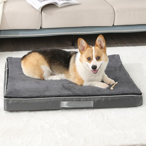 Yuly Orthopädisches Hundebett für große & kleine Hunde,Cozy Hundekissen,Memory Foam Hundematte,Waschbar Hundematratze,Hundekorb,rutschfeste Unterseite und Seitengriff (50x40x10cm,Dunkelgrau)