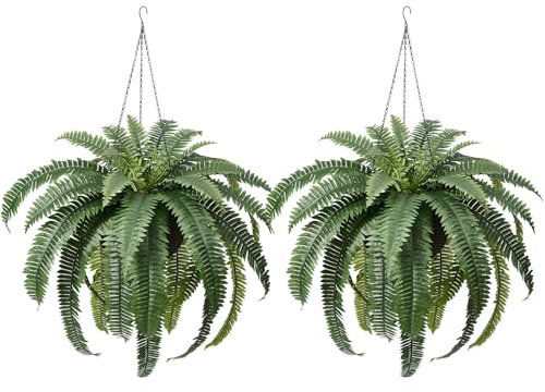 VeriNatural Artificial Plants Outdoor - 48in Large Artificial Boston Fern with Hanging Pot UV Resistant Silk Leaves Greenery - 2 PCS Fake Plant Garden Wall Decor for House Indoor (33 Fronds), VN142
