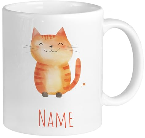 GRAZDesign Personalisierte Kindertasse mit niedlichem Katzenmotiv – Kinderbecher mit Namen Keramik 330ml