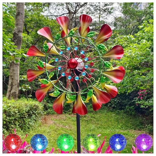 Moulin à vent en métal de 210,8 cm pour jardin, extérieur, moulin à vent solaire double direction