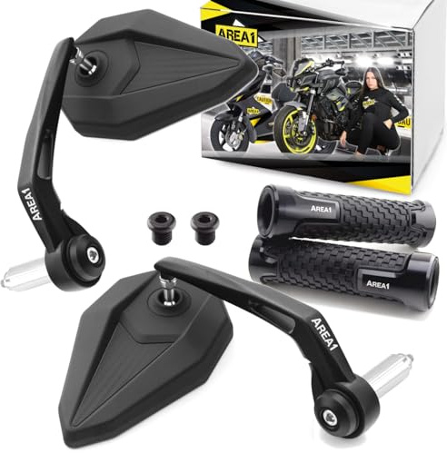 Area1 universal Motorrad Griffe + Lenkerendenspiegel Rückspiegel Paar e-geprüft kompatibel mit Duke SMC/R MT07 MT09 MT125 Z900 Z650 Z500 Z125 CMX
