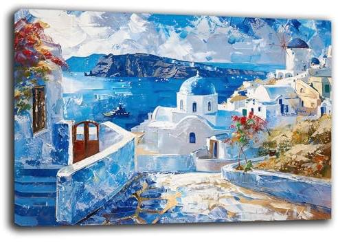 Quadro Moderno MARE santorini Quadri moderni soggiorno da Parete XXL grande Stampa su tela Canvas Decorazione Murale muro Salone Arredo Camera da letto Cucina (10, 40x70 cm, Canvas intelaiato)