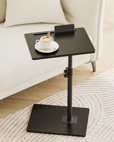 Apetaccat Beistelltisch C-Form, 360°Rotierend Couchtisch Klein, Höhenverstellbar Sofatisch,40x30x(45-81) cm,Holz Kaffeetisch Laptoptisch für Schlafzimmer, Wohnzimmer, Büro(Schwarz)