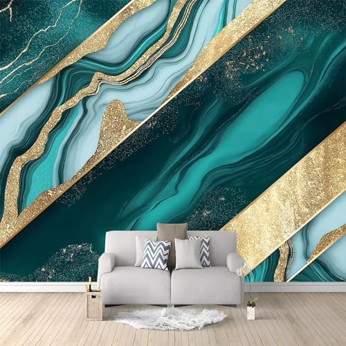 Générique Papier Peint Panoramique Salon Marbre Vert Or 500x280 cm Tapisserie Photo Mural Moderne, Papier Peint Muraux Poster 3D Décoration Murale Maison pour Chambre Salon