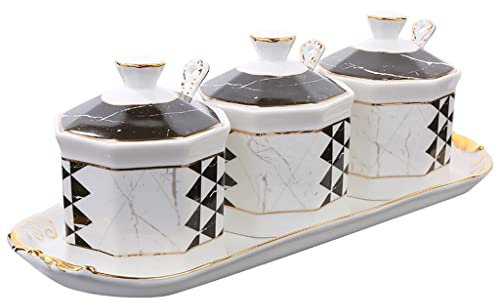 ABBNIA Barattolo per condimenti in Ceramica Moderna, Set di barattoli per condimenti, oliera, saliera, con Motivo Marmorizzato, da Cucina