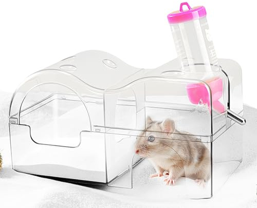Hamster badbehållare - transparent akrylbadkar | dammfri grävskål för Chinchilla Gerbil-möss | Duschrum utan enkel glidning, hållbar burdekoration