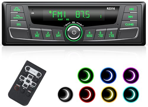 RDS Autoradio Bluetooth, Wistrue Stereo Auto Bluetooth Autoradio 1Din con 7 Colori/Telecomando/USB/Ingresso Aux/scheda SD/lettore MP3/supporto iOS e Android