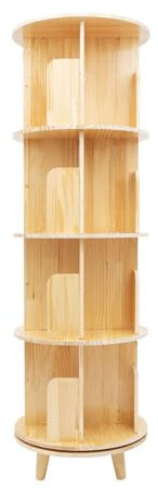 YlluySmn 4-stufig Holz 360° drehbar Display Bücherregal Boden stehend Buch Spielzeug,Verstärktes rotierendes Gehäuse,Curved Baffle,für um Bücher, kostbare Souvenirs, Miniatur-Topfpflanzen