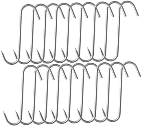 SOLUSTRE 20 piezas Gancho Carnicero Inoxidable Unidades Forma S Afilada para Colgar Procesar y Ahumar Carne Gancho Resistente para Carnicerías Cocina y Restaurantes