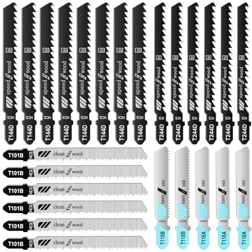 Acsatont Jeu de Lames de Scie Sauteuse, 25 PièCes Lames Scie de Couteau Set, Les Lames Scie de La Scie Sauteuse Pour le Bois, Le MéTal et Le Plastique, Avec BoîTier de Rangement (25)