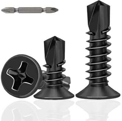 50Pcs Flat Head Self Tapping Screws,M4.2x25mm Self Drilling Screws for Sheet Metal, 410 Stainless Steel Self Tapping Screw, Black Oxide,with Screwdriver Key