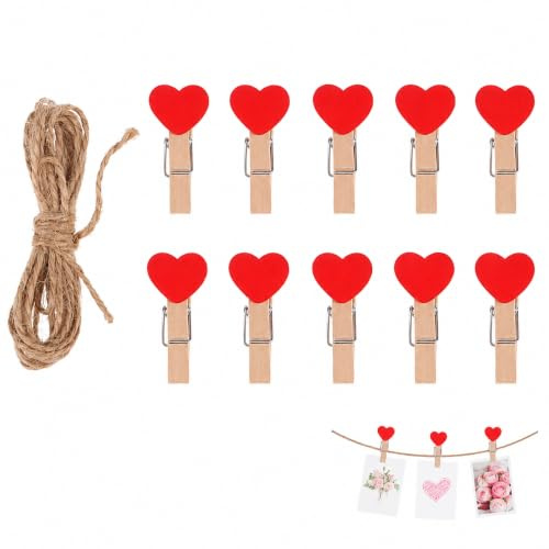 BESTYASH Herz Fotoklammern Aus Holz 50 Stück Mit Juteseil Mini Holz Wäscheklammern Für Hochzeit Party Deko Und DIY Bastelprojekte