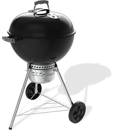 Weber Original Kettle Premium kolgrill/porslinemaljerat lock och panna, 57 cm grillyta, rengöringssystem med en knapptryckning, locktermometer, trebensstativ och hjul, svart