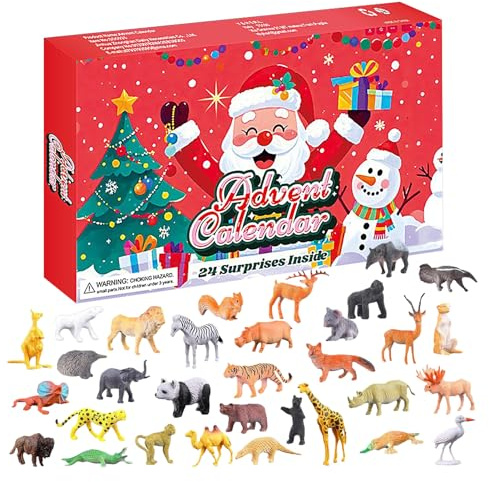Adventskalender - 24 dagar för att räkna till djur 32 stycken realistiska djurstatyer festlig firande vinter lärande presentation hylla