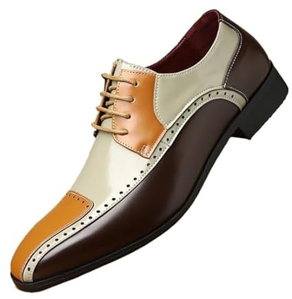Herr Oxford-skor med fyrkantig tå och snörning, formella läderskor for affärsbröllop i lila, svarta, gula färger(Yellow,42 EU)