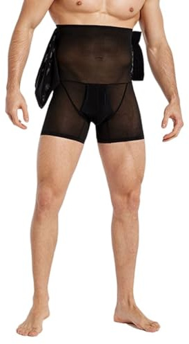 HLTYGWX Pantaloncini Modellanti Dimagranti a Compressione da Uomo Cintura Addominale Regolabile in Rete Traspirante per Il Controllo della Pancia (Nero, L)