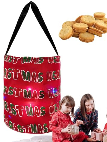 LED per caramelle o , sacchetti luminosi per caramelle o , secchio riutilizzabile multiuso – di Natale luminoso in poliestere, sacchetti di natale a luce LED