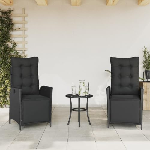 Mimdixy Gartenmöbel Set Balkonstuhl,Gartensessel mit Fußteil 2 STK. Verstellbar Schwarz Poly Rattan Gartensessel