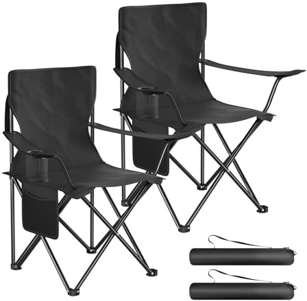 WOLTU 2X Sillas Camping Plegables con Respaldo, Negro