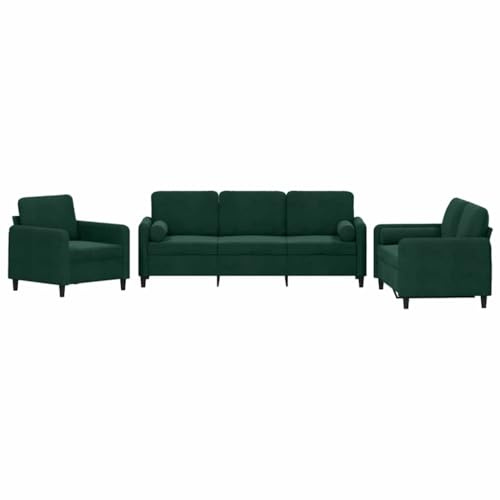 Mhdvray Samt 3-teilige Polstergarnitur Dunkelgrün 198 cm Sofagarnitur mit Sessel 2-Sitzer 3-Sitzer Couch platzsparend für kleine Räume Wohnzimmer Flur Jugendzimmer