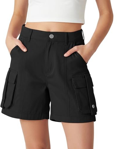 Rolanko Girls Cargo Shorts, Lightweight Cotton with A Semi Elastic Waistband Summer Uniform Shorts for Tweens