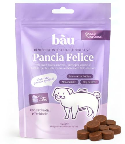 Bàu Friandises Fonctionnelles pour Chien avec Probiotiques et Prébiotiques, Ferments Lactiques Vivants, Inuline, Yucca et Charbon Végétal, Soutien Digestif et Flore Intestinale, Soft Chews au Poisson