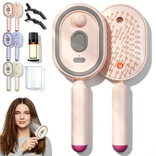 Spazzola a Vapore Elettrica per Capelli con Spray ad Acqua, Pettine Districante Autopulente, Massaggiatore Cuoio Capelluto a Infrarossi con Luce Rossa Donna, Controllo Antifrizz (Pink)