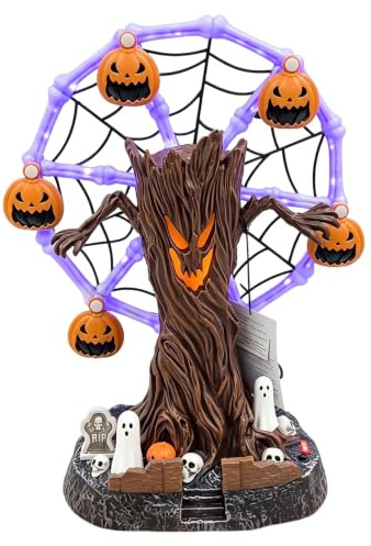 Illuminated Spooky Tree Ferris Wheel Halloween Table Decor Built In Sound Effect Mini Cemetery Scene Indoor Desk Mantel Centrepiece