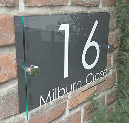 House Sign Modern Glass Effect Acrylic Door Number Name Road Plate Plaque