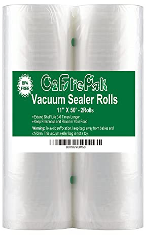 O2frepak 2Pack (Total 100Feet) 11x50 Rolls Vacuum Sealer Bags Rolls with BPA Free,Heavy Duty Vacuum Food Sealer Storage Bags Rolls,Cut to Size Roll,Great for Sous Vide