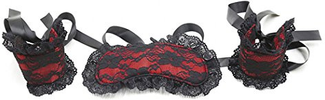 Kit de Bondage Augenbinde Handschellen Damen Herren Spitze sm Bondage Fetisch Sex Spielzeug Cosplay Rollenspielen Für Anfänger Paare Schwarz Verstellbar (Rot)